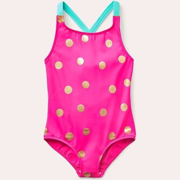 Mini Boden Other - Mini Boden One Piece‎ Toddler Pink Polka Dots Gold Bathing Swim Suit Size 3-4Y